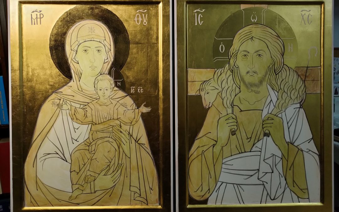 Deux icônes en préparation pour le nouveau confessionnal